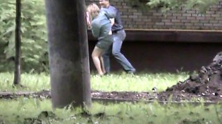 Pissing voyeur blonde chick in a public park