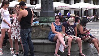 Public submissive babe outdoor exposed and 3way fucked