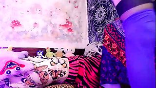 Brunette milf in stockings masturbating by dildo on webcam