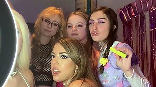 Blonde and brunette lesbians stripping and making out