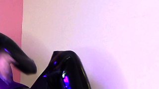 Latex slut solo anal masturbation