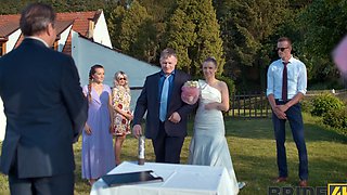 Andrea and her masked groom fucked outdoors on their wedding day