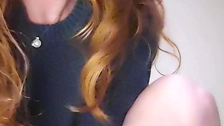 Redhead Nerdy Teen With hairy pussy Masturbating