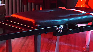 Heavy rubber masked latexgirl stretched and tickled