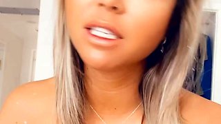 Sexy Blonde Babe With Big Boobs Strips Bra