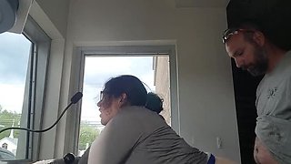 Asian teen Kimiko Fox rips boxers for rough lunch break fuck at work