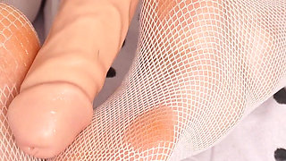 Sexy Footjob in Stockings - How Much Cum Flows Onto the Feet!