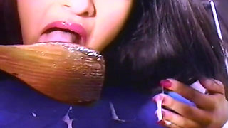 Vintage 90's Indian Starlet Nadia Nyce laps up thick cum
