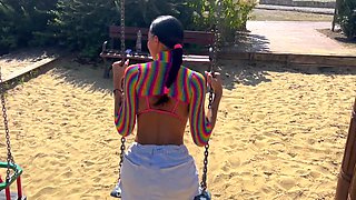 Pretty Latina slut hooks up while swinging in the playground