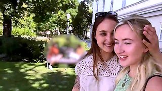 Two brunette honeys display off their large ass