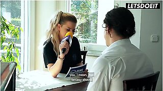 Blonde German Milf Interviews Him At The Table... Then She Starts Begging For His Cock - Sexy Susi