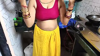Desi Bhabhi Oil Massage in Kitchen Turns Hot - Sasur Fucks Hard Against Gate