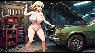 Funny Jokes and Boobs in Car Garage, Ai Animation