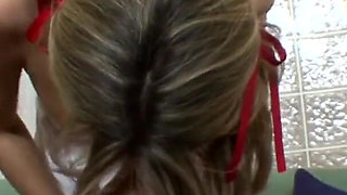 Sweet cheerleader teen with small tits fucked and milked in mouth