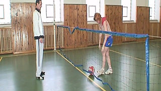 Mature Coach Fingers and Licks Skinny Babe's Dripping Pussy in Gym