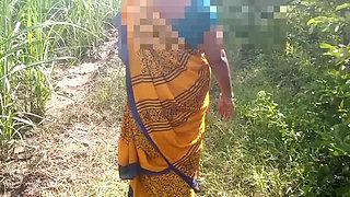 Desi Friend's Wife Holding and Squeezing Breasts in Guava Plantation