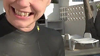 Wetsuit Underwater Dildo Blowjob - Neoprene Masked Suck Slut
