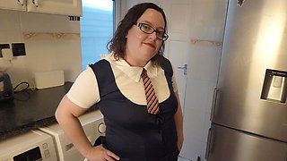 Naughty Wife in Collage Uniform Playing with Shaven Pussy