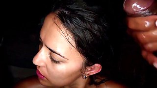 Cum and piss loving slut enjoys nasty interracial gangbang