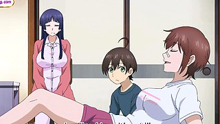 Tiny guy overwhelmed by tall athletic anime giantess babes