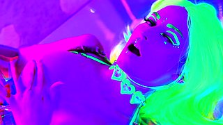 Jewelz Blu Trippy Neon Fishnet Dildo Suck and Fuck (FULL
