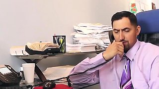 American fledgling masculine sitting at desk in office