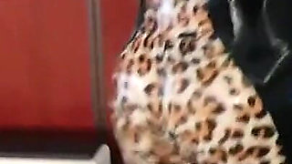 Latex Rubber Petting- Curvy MILF and Her Submissive Guy - Polishing Oiling and Petting in the Plane