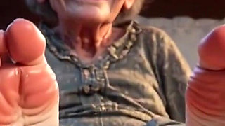 Submissive Mans Serving Old Granny's Ugly Feet - Humiliation