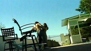 Awesome Brunette Babe Rides Dick by the Pool