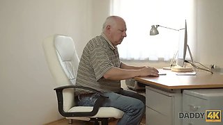 Daddy4k. big old man cant stand against in front of beautiful teen