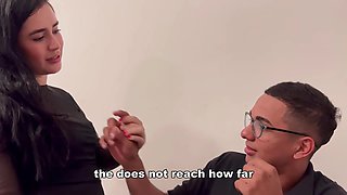 A Latina with a big ass fucks with a nerd and swallows his cum for homework