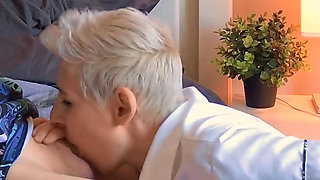 Stepmom give a first blowjob to stepson