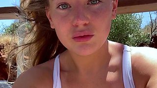 Blonde MILF babe outdoors sucks and fucks hot cock stud
