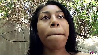 Slim Ebony Teen with Round Ass and Big Tits Talks Dirty in Interracial Casting Fuck