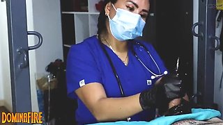 Nurse Femdom CBT Medical Exam with DominaFire - Cock Sounding & Handjob