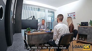 Loan4k. blonda czech came for a loan with her spouse and leap on manager's cock