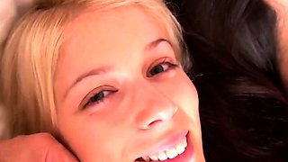 Blonde and brunette lesbian licking voyeured in taxi