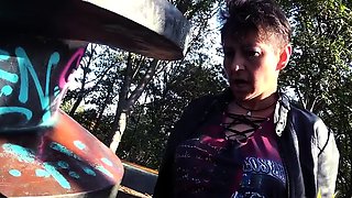 Public cougar cockriding lucky stranger