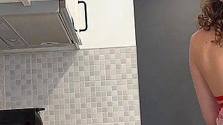 Sexy and Hot Long Legs Beauty in the Kitchen Takes off Her Underwear in a Transparent Lingerie with Seethrough Panties