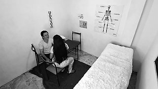 FFM Trio - Horny Old Man Has Sex in the Doctor's Office with His Busty Wife and the Curvy Doctor Joins in