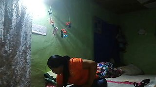 Brunette with a big ass comes home from work very horny and ends up masturbating with her fingers