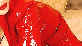 Smoking Fetish with Red Pvc Catsuit