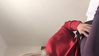 Girly Heather Ashley strips nude, cums from her huge girl dick