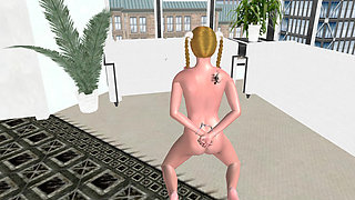 Office Bondage Beads: 3D Cartoon Girl Handcuffed & Double‑stuffed with Toys