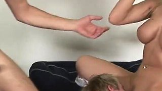 Cindy Dollar rides the cock of a guy that is getting fucked in the ass!