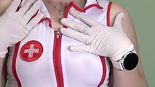 Robot Nurse Activated and Masturbates in Medical Gloves