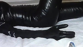 Another video with condom catsuit and high heels, I have my mouth and pussy roughly fucked