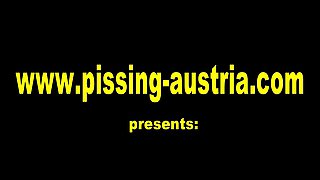 3 girls pee on smirni in kitchen