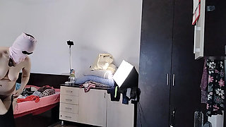Amateur wife enjoys trying on clothes and cutting them. Amateur wife dances naked in the house.