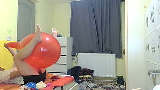 Blow to Pop Big Red Baloon with Nipples Out